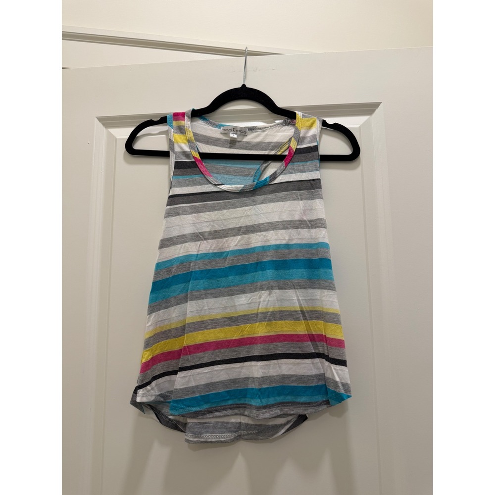 Moa Moa Womens Multi Color Striped Racerback Tank Top Small Scoop Sleeveless